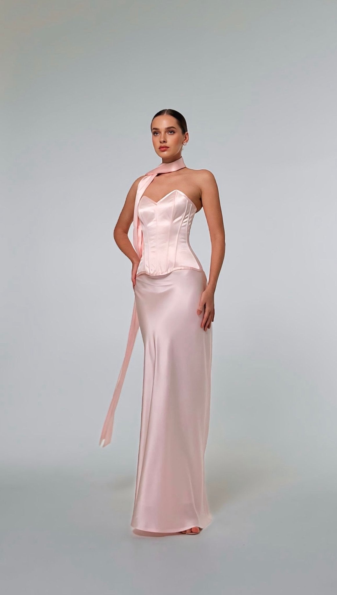 Pink Silk Set: Sweetheart Corset, Skirt & Scarf - Room 22