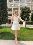 Cream Silk Set: Scoop Neck Corset, Mini Skirt & Scarf