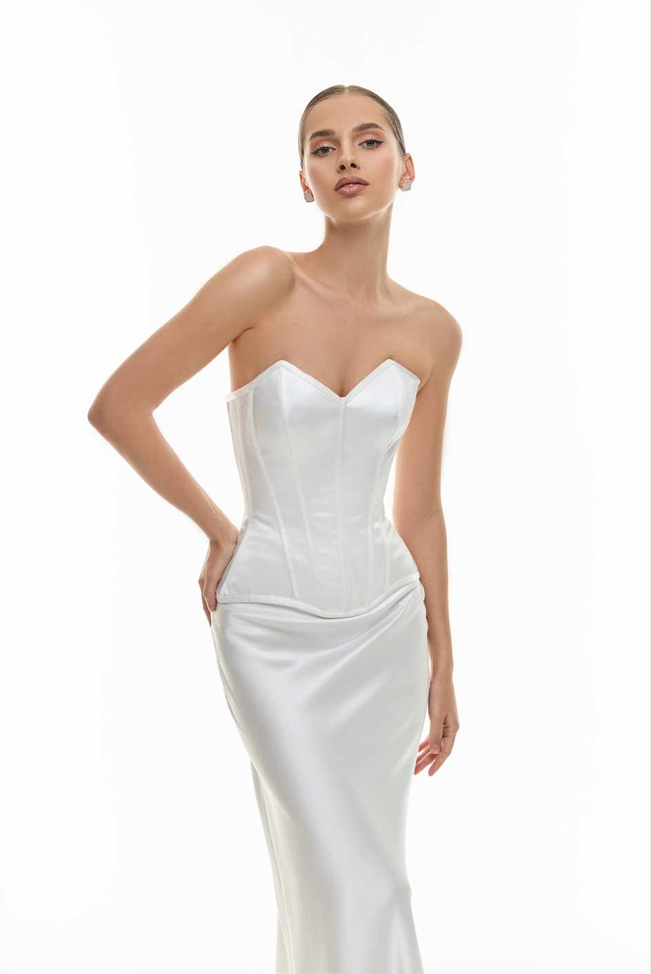 Ivory Silk Set: Sweetheart Corset, Skirt & Scarf