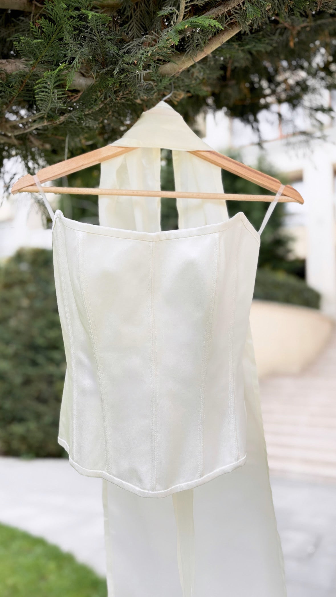 Silk Scoop Neck Corset in Cream