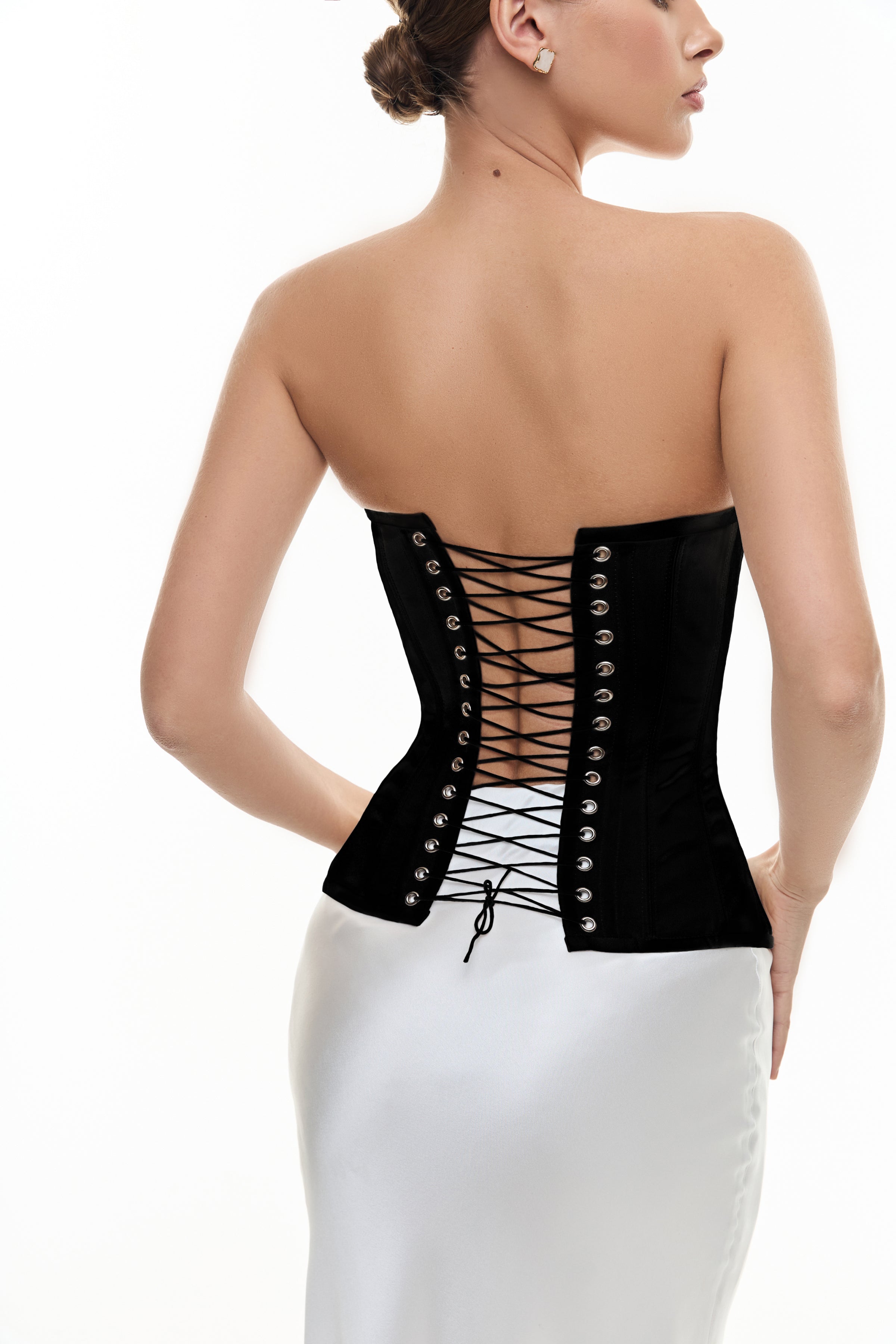 Silk Sweetheart Neckline Corset in Black