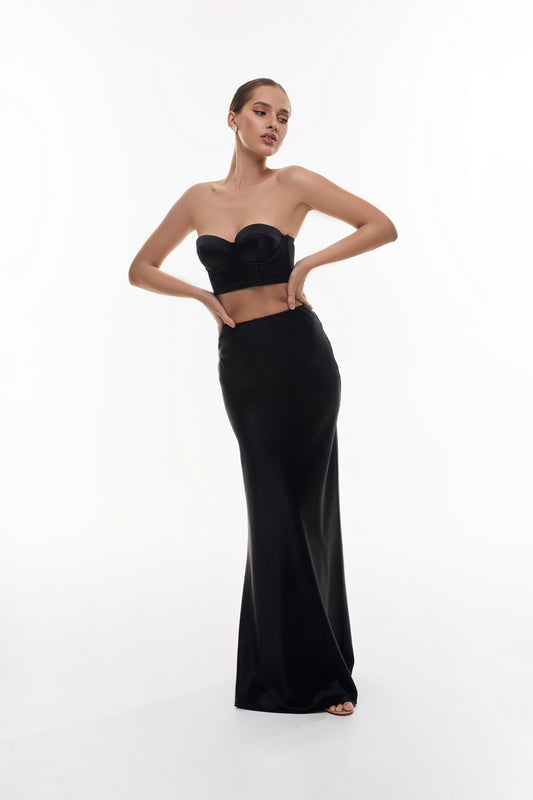 Maxi Silk Skirt in Black